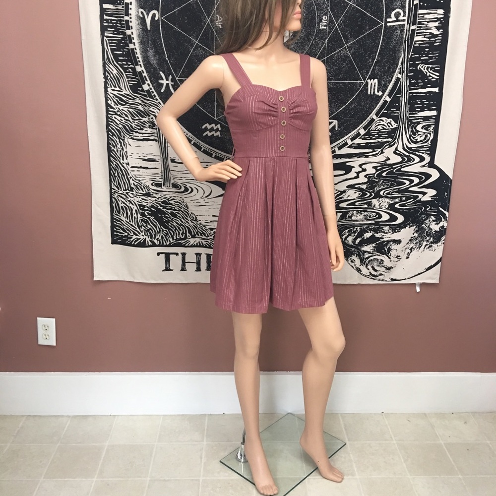 Charlotte Russe Mauve Silver Cotton Pleated Dress